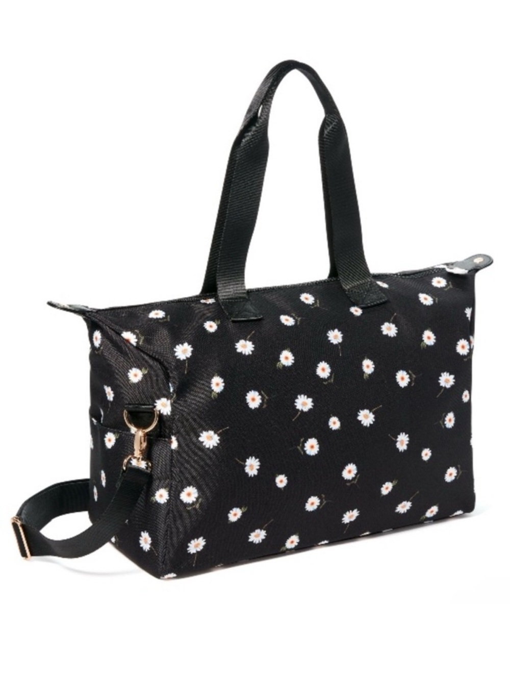 NWT Alice + Olivia Canvas Black Floral Daisy Weekender Duffel Bag - Picture 2 of 7